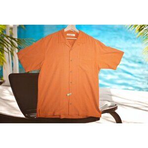 Tommy Bahama 100% Silk Men's Hawaiian Shirt Orange Pineapple Embroidered M
